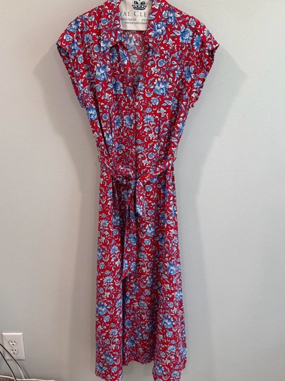 Mango Red Floral Dress with Blue Blooms